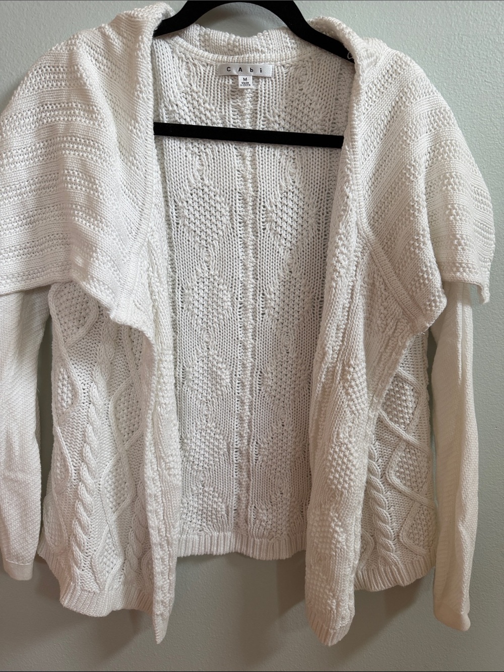 CAbi Ivory Open-Front Cable Knit Cardigan
